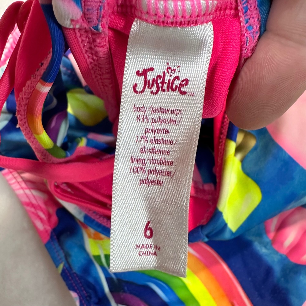 Justice Bikini Swimsuit‎ Girls 6/7 Pink Flamingo Rainbow Unicorn Flounce 2PC - Picture 7 of 8